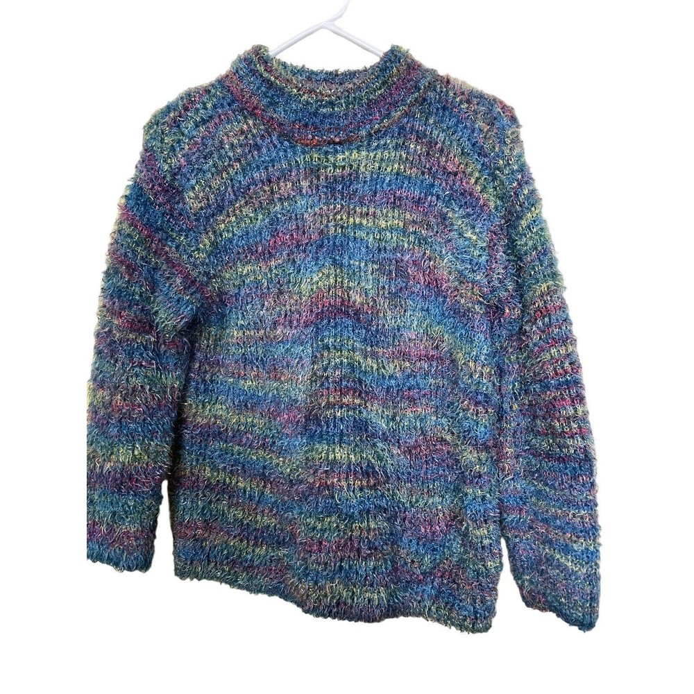 Miss B Sweater Fuzzy Blue Multicolored Size Small/Medium. Loose Fit.